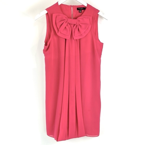 Ted Baker Pelayo Pink Bow-Neck Chiffon Mini Dress - Picture 2 of 13